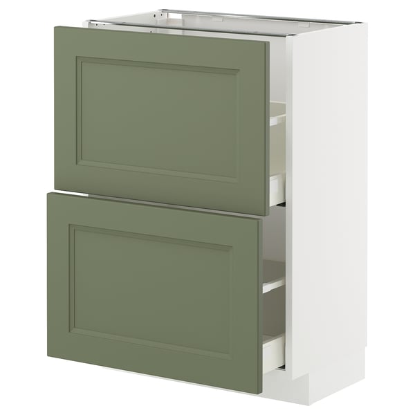 METOD / MAXIMERA Élément bas 2 tiroirs, blanc/Axstad gris vert, 60x37 cm