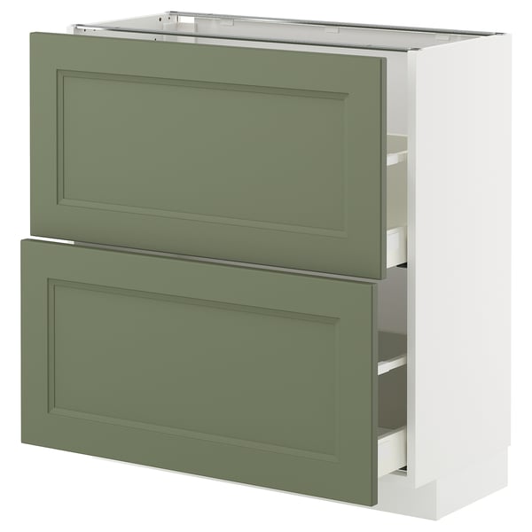 METOD / MAXIMERA Élément bas 2 tiroirs, blanc/Axstad gris vert, 80x37 cm