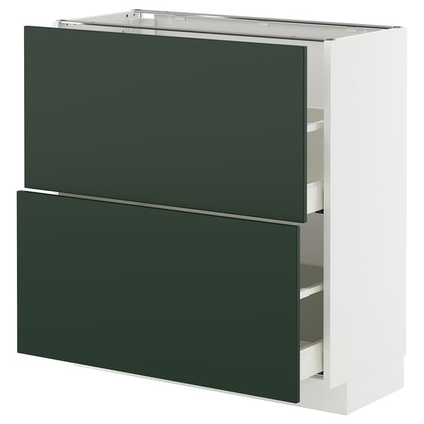 METOD / MAXIMERA Élément bas 2 tiroirs, blanc/Havstorp vert profond, 80x37 cm