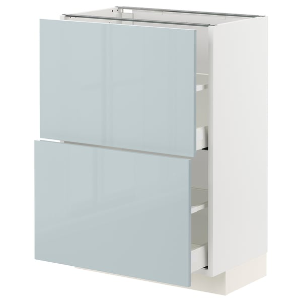 METOD / MAXIMERA Élément bas 2 tiroirs, blanc/Kallarp bleu gris clair, 60x37 cm