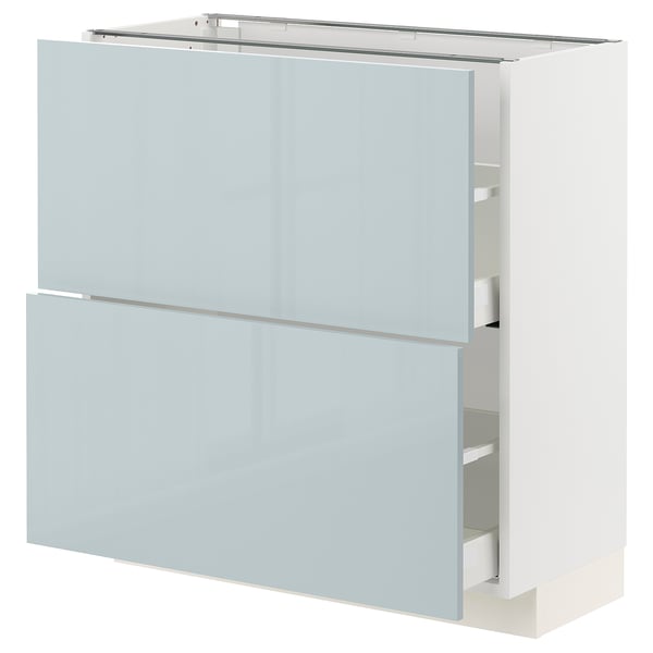 METOD / MAXIMERA Élément bas 2 tiroirs, blanc/Kallarp bleu gris clair, 80x37 cm