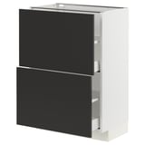 METOD / MAXIMERA Élément bas 2 tiroirs, blanc/Nickebo anthracite mat, 60x37 cm
