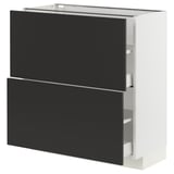 METOD / MAXIMERA Élément bas 2 tiroirs, blanc/Nickebo anthracite mat, 80x37 cm