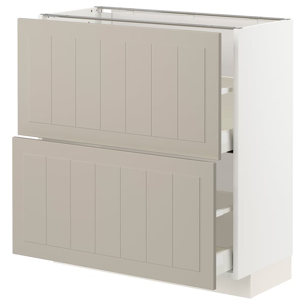METOD / MAXIMERA Élément bas 2 tiroirs, blanc/Stensund beige, 80x37 cm