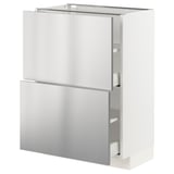 METOD / MAXIMERA Élément bas 2 tiroirs, blanc/Vårsta acier inoxydable, 60x37 cm