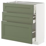 METOD / MAXIMERA Élément bas 3 tiroirs, blanc/Axstad gris vert, 80x37 cm