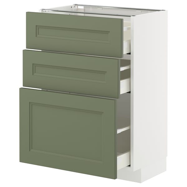 METOD / MAXIMERA Élément bas 3 tiroirs, blanc/Axstad gris vert, 60x37 cm