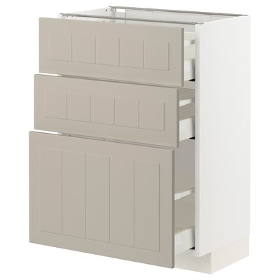 METOD / MAXIMERA Élément bas 3 tiroirs, blanc/Stensund beige, 60x37 cm
