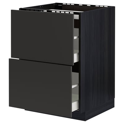 METOD / MAXIMERA Élément bas table cuisson/2fcs/2tir, noir/Nickebo anthracite mat, 60x60 cm