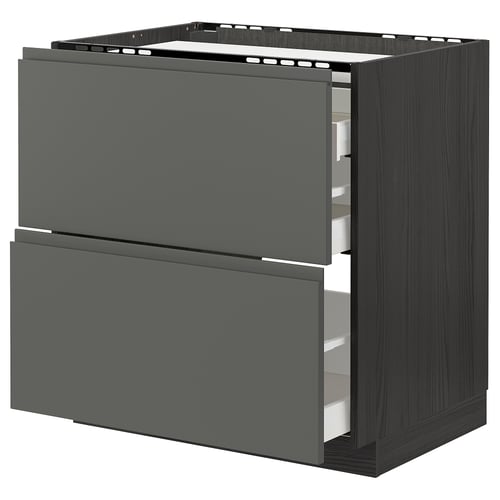 METOD / MAXIMERA Élément bas table cuisson/2fcs/3tir, noir/Voxtorp gris foncé, 80x60 cm
