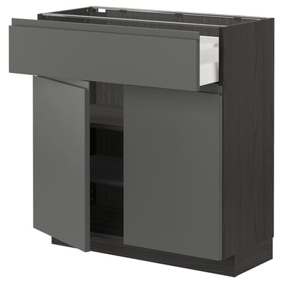 METOD / MAXIMERA Élément bas tiroir/2 portes, noir/Voxtorp gris foncé, 80x37 cm