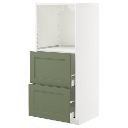 METOD / MAXIMERA Élément haut 2 tiroirs pr four, blanc/Axstad gris vert, 60x60x140 cm