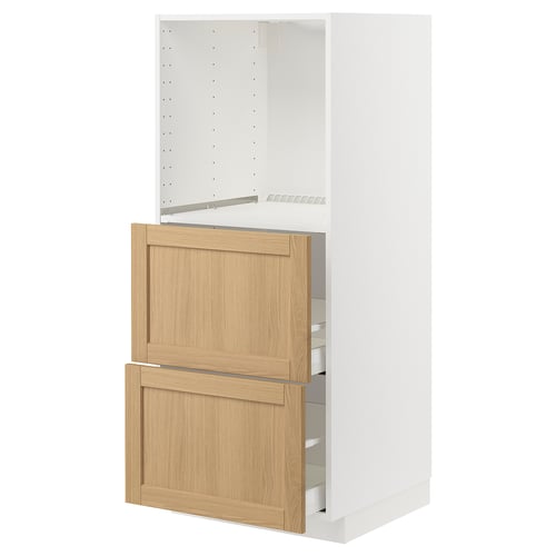 METOD / MAXIMERA Élément haut 2 tiroirs pr four, blanc/Forsbacka chêne, 60x60x140 cm