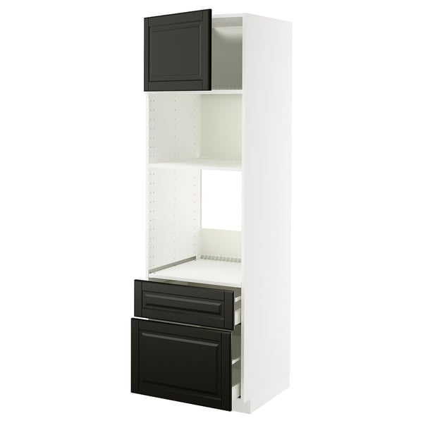 METOD / MAXIMERA Élément haut pr appareils encastrés, blanc/Bodbyn noir, 60x60x200 cm