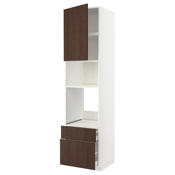 METOD / MAXIMERA Élément haut pr appareils encastrés, blanc/Sinarp brun, 60x60x240 cm