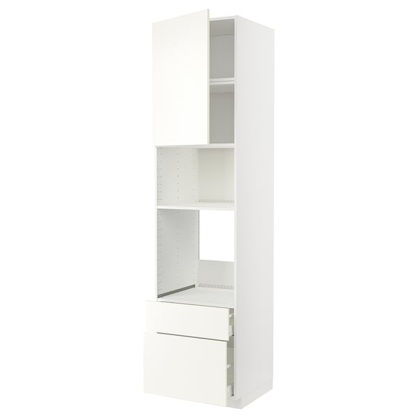 METOD / MAXIMERA Élément haut pr appareils encastrés, blanc/Vallstena blanc, 60x60x240 cm