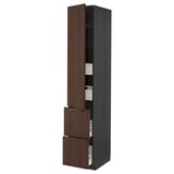 METOD / MAXIMERA Élément haut+tablettes/4tir/pte/2fc, noir/Sinarp brun, 40x60x220 cm