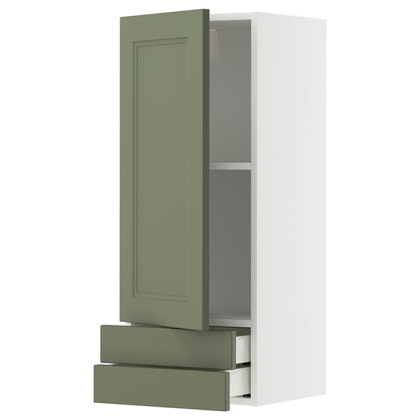 METOD / MAXIMERA Élément mural avec porte/2 tiroirs, blanc/Axstad gris vert, 40x100 cm