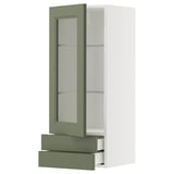 METOD / MAXIMERA Élément mural pte vitrée/2 tiroirs, blanc/Axstad gris vert, 40x100 cm