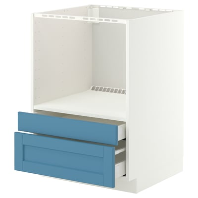 METOD / MAXIMERA Meuble pour micro combi/tiroirs, blanc/Lerhyttan bleu, 60x60 cm