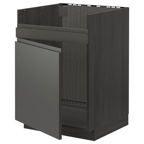 METOD Rangemt bas pour évier 1 bac HAVSEN, noir/Voxtorp gris foncé, 60x60 cm