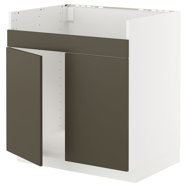 METOD Rangemt bas pr évier 2 bacs HAVSEN, blanc/Havstorp brun-beige, 80x60 cm