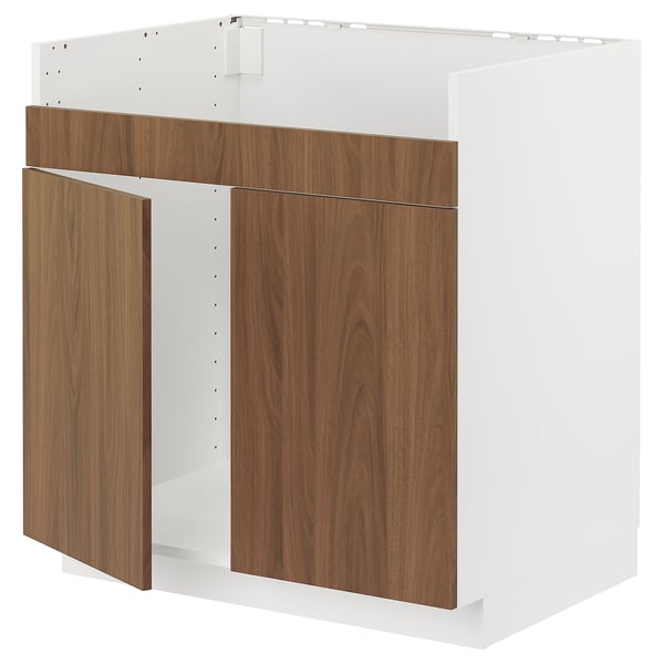 METOD Rangemt bas pr évier 2 bacs HAVSEN, blanc/Tistorp effet noyer foncé, 80x60 cm