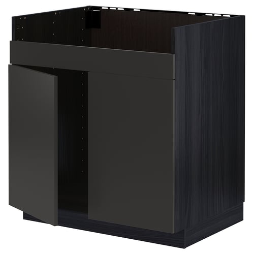 METOD Rangemt bas pr évier 2 bacs HAVSEN, noir/Nickebo anthracite mat, 80x60 cm