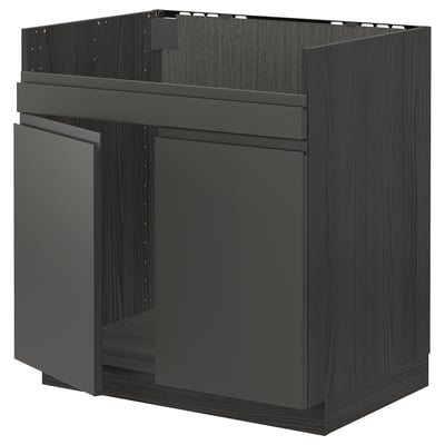 METOD Rangemt bas pr évier 2 bacs HAVSEN, noir/Voxtorp gris foncé, 80x60 cm