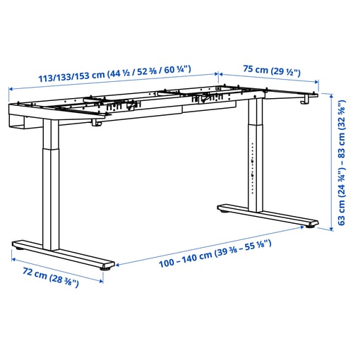 MITTZON Piètement pour bureau, blanc, 120/140/160x80 cm