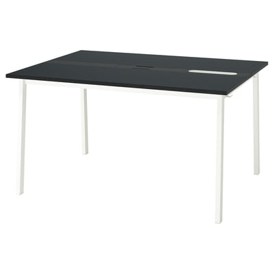 MITTZON Table conférence, plaqué frêne teinté noir/noir blanc, 140x108x75 cm