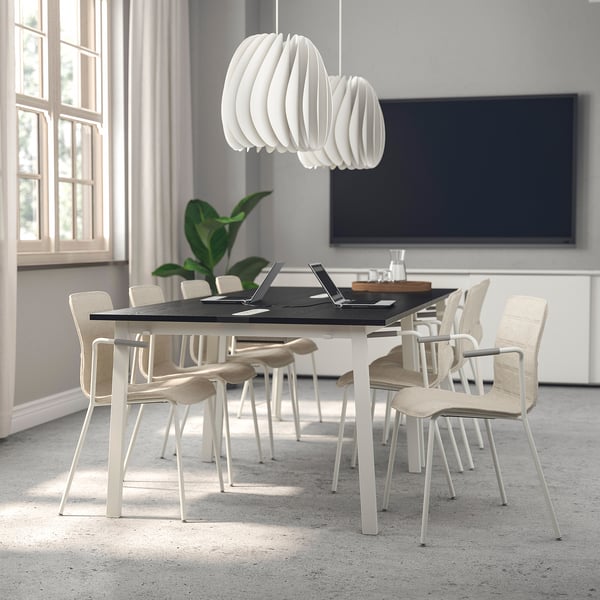 MITTZON Table conférence, plaqué frêne teinté noir/noir blanc, 120x108x75 cm