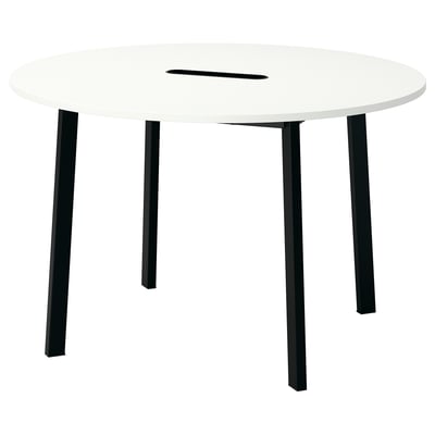 MITTZON Table conférence, rond blanc/noir, 120x75 cm