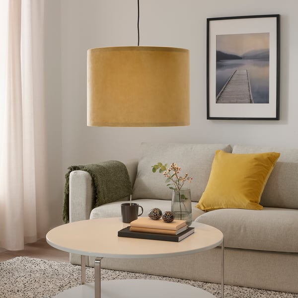 MOLNSKIKT Abat-jour, jaune foncé velours, 42 cm