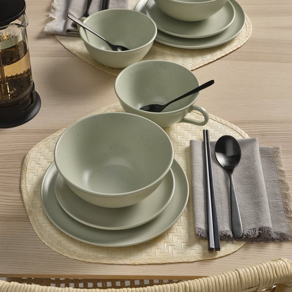 MOSSMAL Assiette, motif à pois/vert clair, 22 cm
