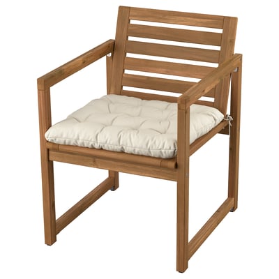 NÄMMARÖ Chaise avec accoudoirs, extérieur, teinté brun clair/Kuddarna gris clair-beige