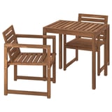NÄMMARÖ Table + 2 chaises accoudoir, ext, teinté brun clair, 75 cm