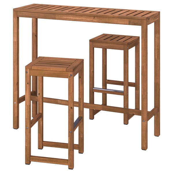 NÄMMARÖ Table bar et 2 tabourets, extérieur, teinté brun clair, 120x40 cm