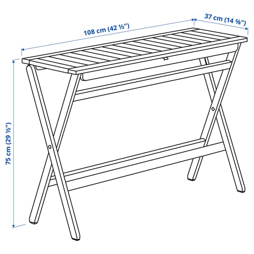 NÄMMARÖ Table pliante, teinté brun clair, 108x37 cm