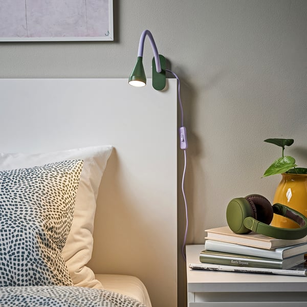 NÄVLINGE Spot à pince à LED, mauve/vert foncé