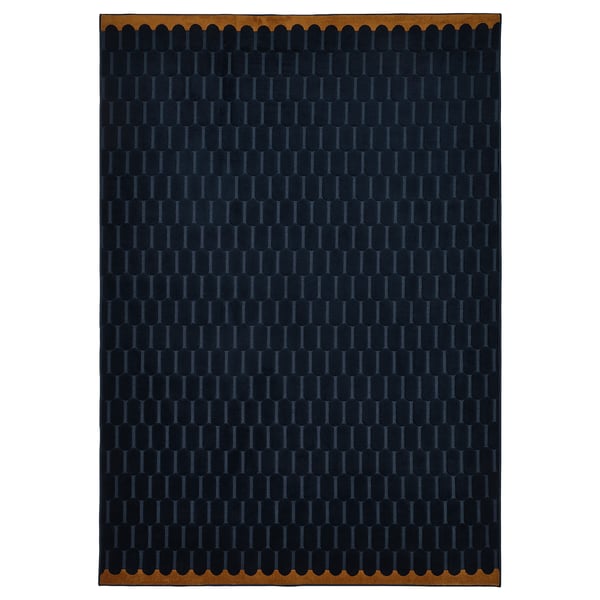 NÖVLING Tapis, poils ras, bleu foncé/brun jaune, 128x195 cm