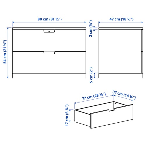 NORDLI Commode 2 tiroirs, blanc, 80x54 cm