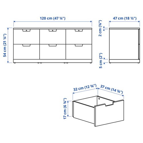 NORDLI Commode 6 tiroirs, blanc, 120x54 cm