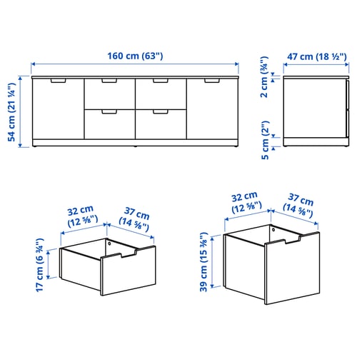 NORDLI Commode 6 tiroirs, blanc, 160x54 cm