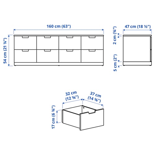 NORDLI Commode 8 tiroirs, blanc, 160x54 cm