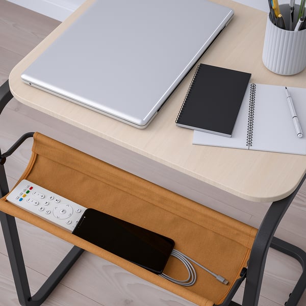 OLSERÖD Table d'appoint, anthracite/motif bouleau jaune foncé, 53x50 cm