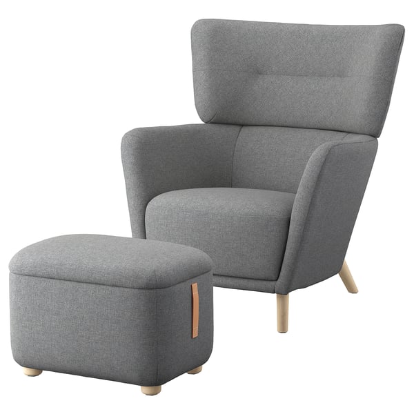 OSKARSHAMN Fauteuil à oreilles av repose-pieds, Tibbleby beige/gris