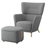 OSKARSHAMN Fauteuil à oreilles av repose-pieds, Tibbleby beige/gris