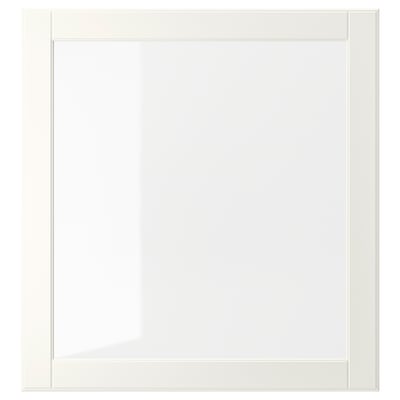 OSTVIK Porte vitrée, blanc/verre transparent, 60x64 cm