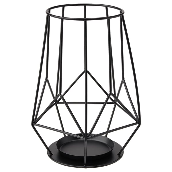 PÄRLBAND Bougeoir bougie bloc, noir, 21 cm